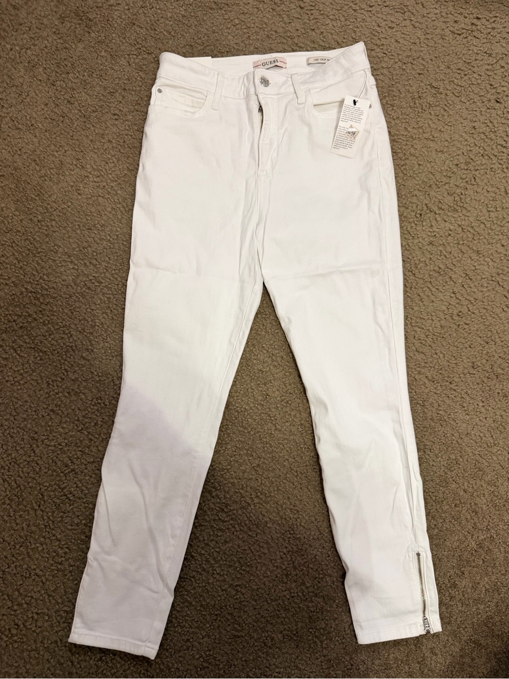 Guess White High-Rise Skinny Jeans with Ankle Zipper Detail